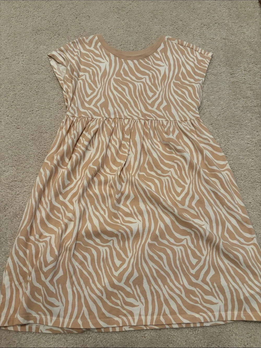 Old Navy Beige Zebra Print Dress with Multi-Color Stripe Tee